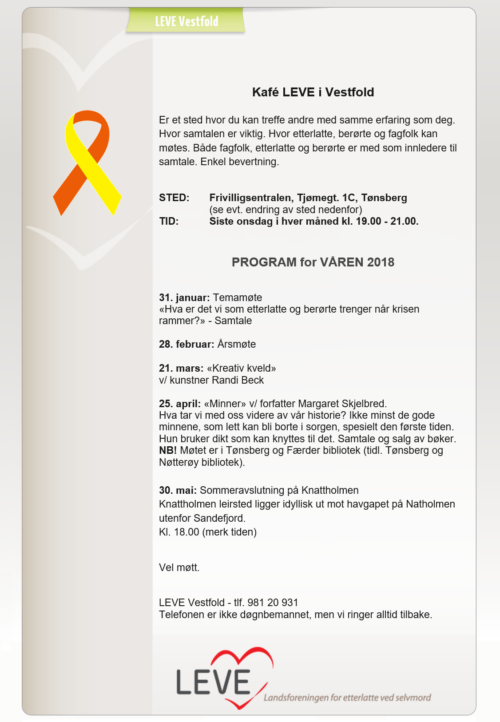 Program for våren 2018 for Kafé LEVE i Vestfold